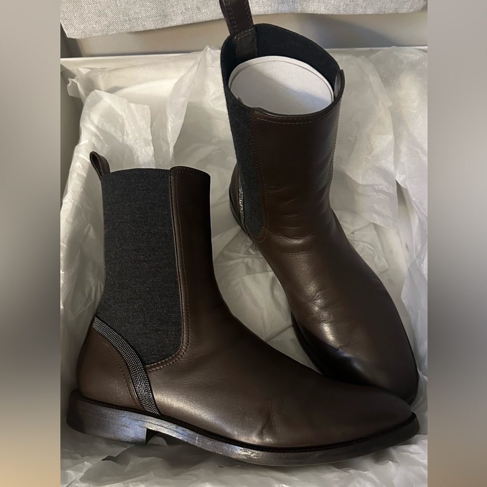 Brunello Cucinelli Boots | size 38 1/2 | Brown w/Monili | Made in Italy | EUC